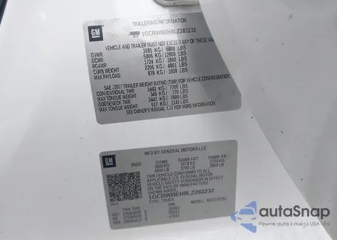 2020 Chevrolet Silverado 1500 2Wd Double Cab Standard Bed Custom from USA, damaged, VIN 1GCRWBEH8LZ283232